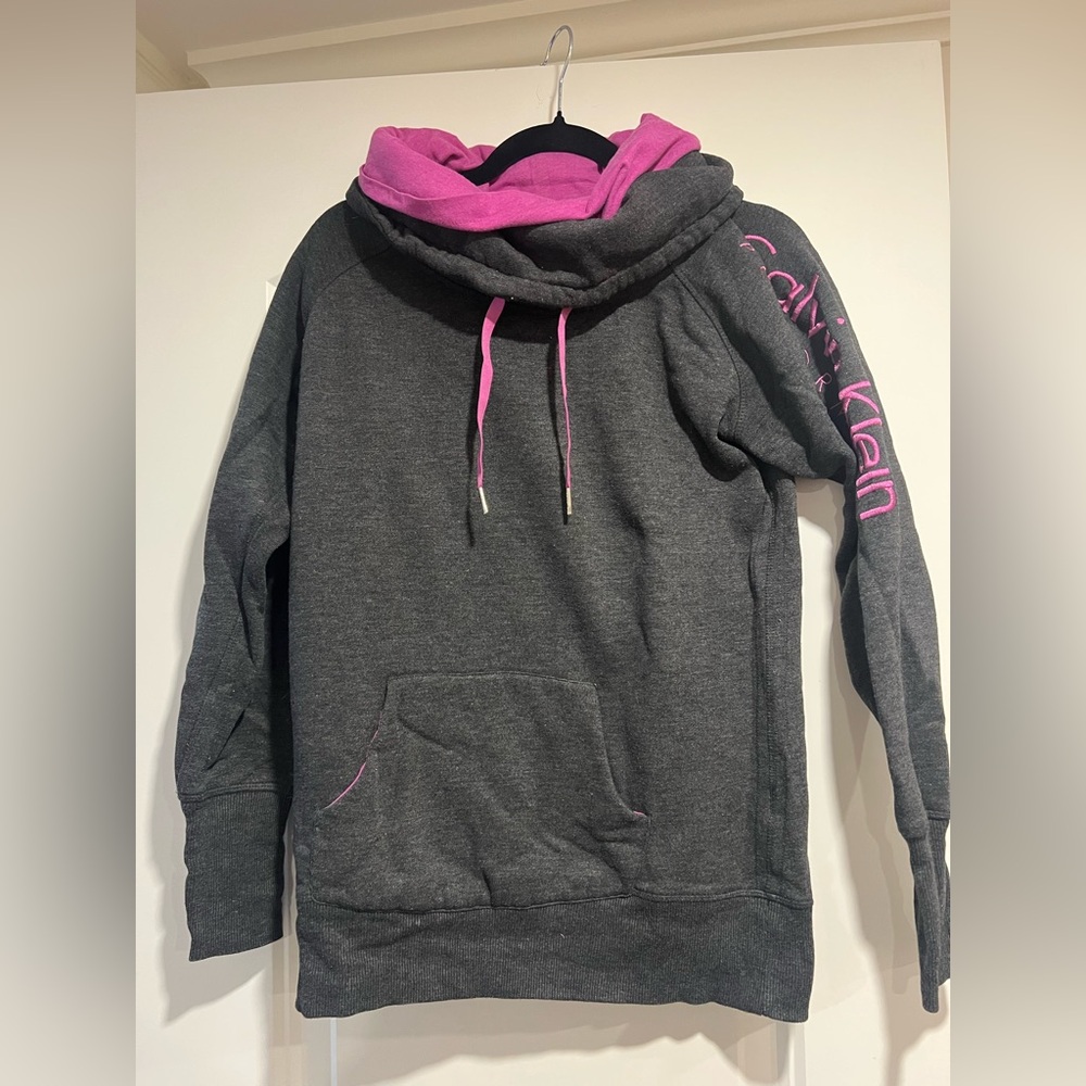 Calvin Klein Women's Charcoal and Magenta Cowl Neck Sweater